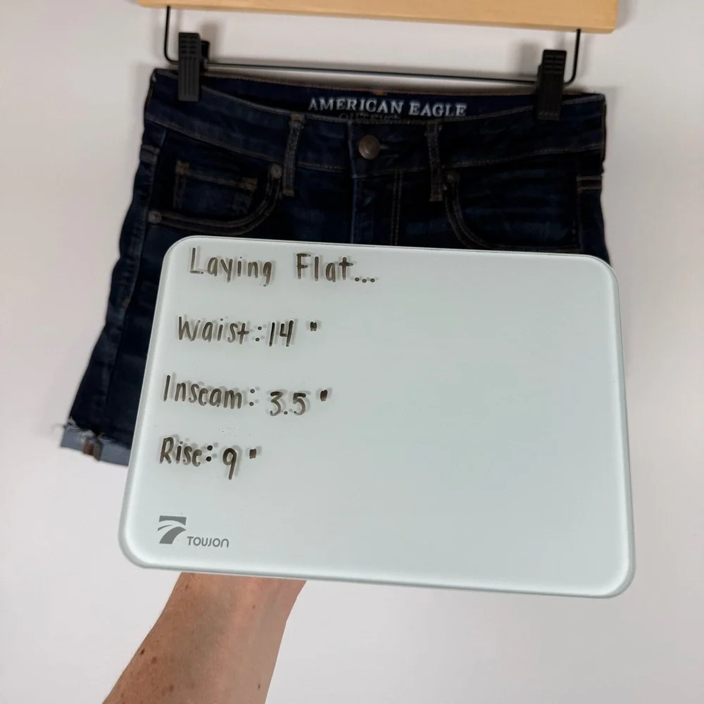 American Eagle Super Hi-Rise Shortie Raw Rolled‎ Hem Denim Blue Jean Shorts 4